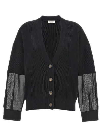 Brunello Cucinelli Ribbed Knit Cardigan In Black