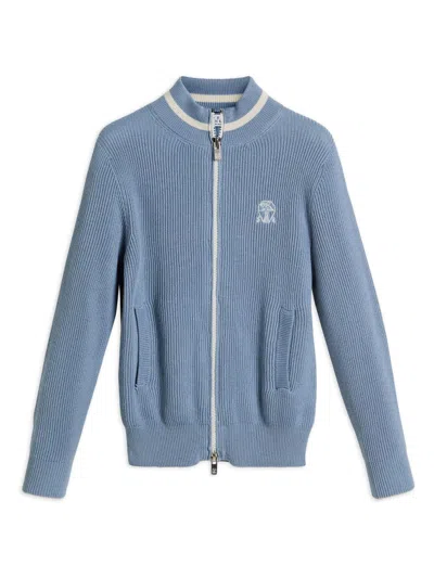 Brunello Cucinelli Kids' Ribbed-knit Cardigan In Blue