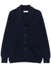 Brunello Cucinelli Shawl-collar Ribbed Cotton Cardigan In Blue