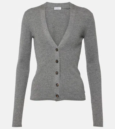 Brunello Cucinelli Ribbed-knit Cardigan In Gray