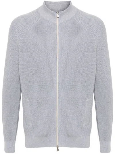 Brunello Cucinelli Ribbed-knit Cardigan In Grey
