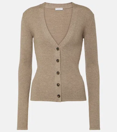 Brunello Cucinelli Ribbed-knit Cardigan In Beige