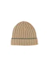 Brunello Cucinelli Men's Cashmere Rib Contrast-trim Beanie Hat In Nude