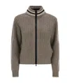 Brunello Cucinelli Cashmere Feather Yarn English Rib Knit Cardigan With Shiny Trims In Green