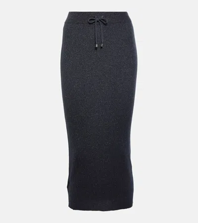 Brunello Cucinelli Ribbed-knit Cashmere Midi Skirt In Blue