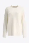 Brunello Cucinelli Cashmere Ribbed Knit With English Ribs And Pendant In White