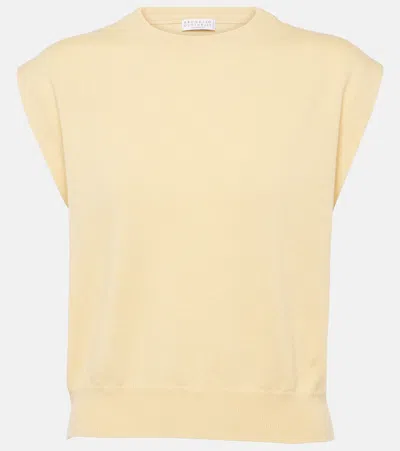 Brunello Cucinelli Ribbed-knit Cashmere Top In Yellow