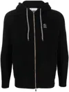 Brunello Cucinelli Cashmere Zip-up Hoodie Featuring Drawstring Hood In Black