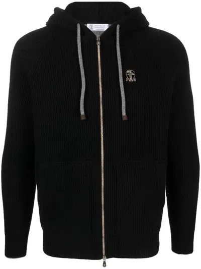 BRUNELLO CUCINELLI RIBBED-KNIT CASHMERE ZIP-UP HOODIE