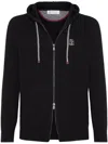 Brunello Cucinelli Logo-embroidered Ribbed-knit Cashmere Cardigan In Black