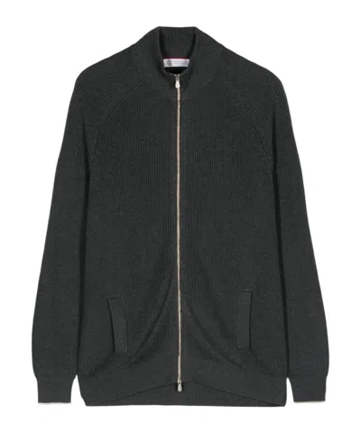 Brunello Cucinelli Ribbed-knit Cotton Cardigan In Black
