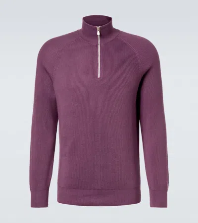 Brunello Cucinelli Ribbed-knit Cotton Half-zip Sweater In Purple