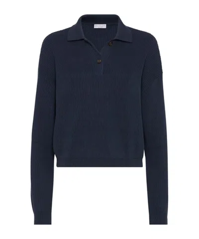 BRUNELLO CUCINELLI BRUNELLO CUCINELLI CROPPED KNIT POLO TOP