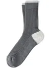 Brunello Cucinelli Ribbed-knit Cotton Socks In Grey