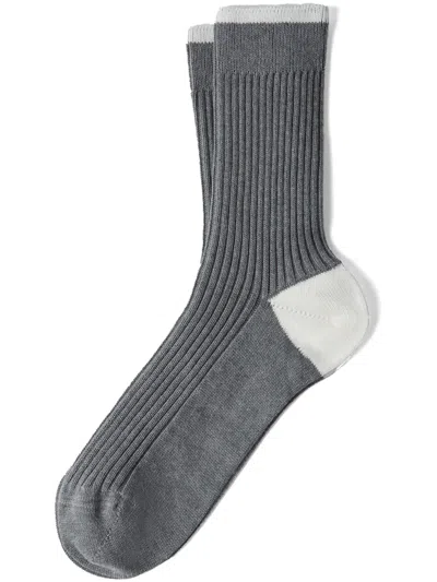 Brunello Cucinelli Ribbed-knit Cotton Socks In Grey