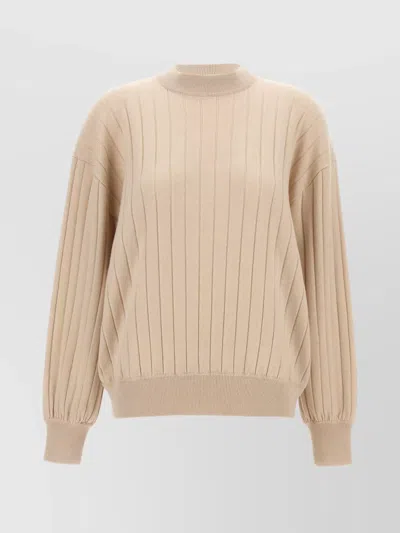Brunello Cucinelli Ribbed Knit Crew Neck Sweater In Neutral