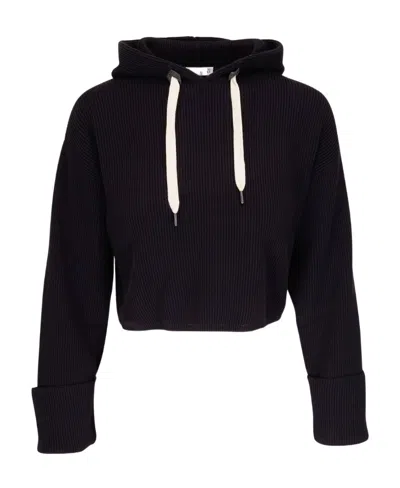 Brunello Cucinelli Ribbed-knit Cropped Hoodie In Black