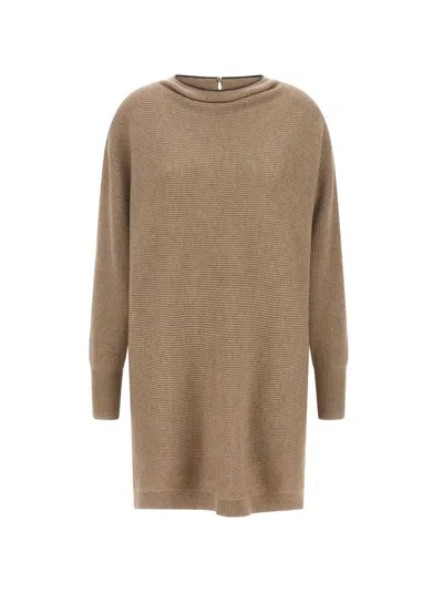 Brunello Cucinelli Monile Collar Knit Mini Dress In Brown