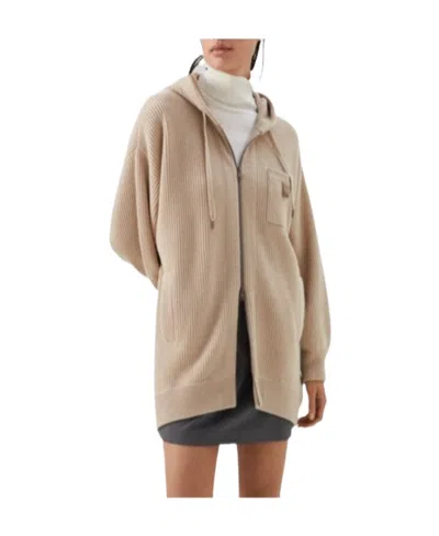 Brunello Cucinelli Ribbed-knit Hooded Cardigan In Nude
