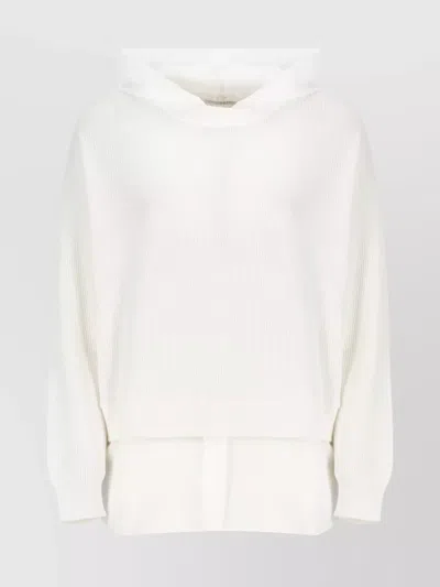 Brunello Cucinelli Ribbed Knit Hooded Sweater In White