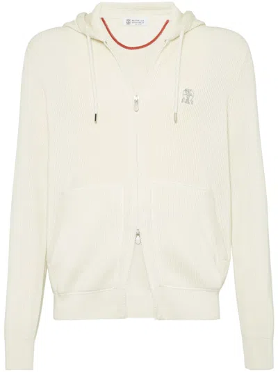Brunello Cucinelli Ribbed-knit Hoodie In Neutrals