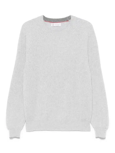 Brunello Cucinelli Fine Knit Crewneck Sweater In Gray