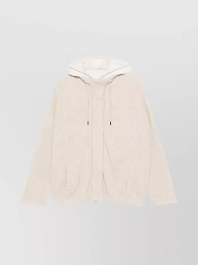Brunello Cucinelli Ribbed Knit Layered Jacket With Stand-up Collar In Beige