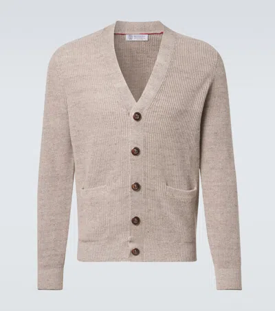 Brunello Cucinelli Ribbed-knit Linen And Cotton Cardigan In Neutral