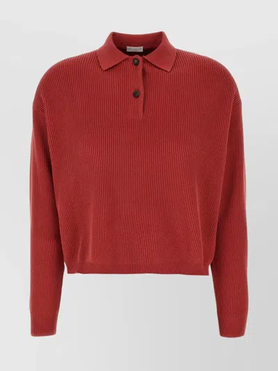 BRUNELLO CUCINELLI RIBBED KNIT LONG SLEEVE POLO SHIRT