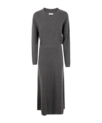 BRUNELLO CUCINELLI BRUNELLO CUCINELLI V-NECK KNITTED MIDI DRESS
