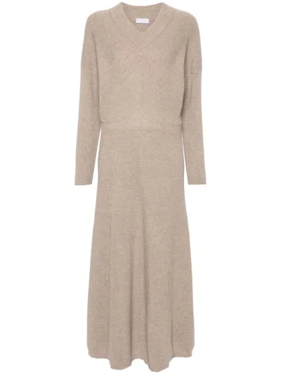 Brunello Cucinelli Ribbed-knit Maxi Dress In Brown