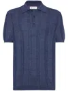 Brunello Cucinelli Ribbed Knit Polo In Blau