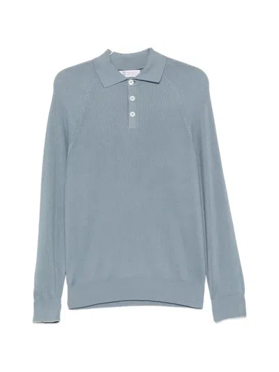Brunello Cucinelli Ribbed Knit Polo In Blue