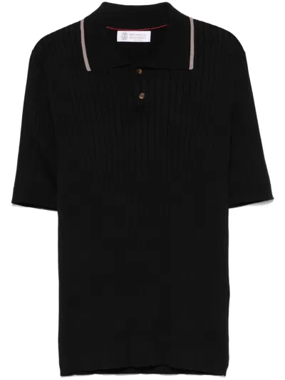 Brunello Cucinelli Ribbed-knit Polo Shirt In Black