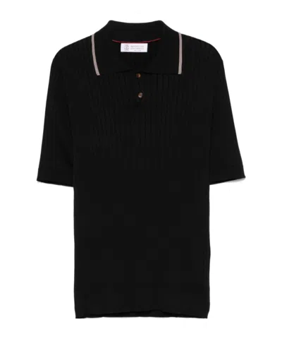 BRUNELLO CUCINELLI RIBBED-KNIT POLO SHIRT