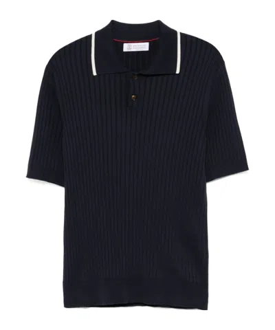 BRUNELLO CUCINELLI RIBBED-KNIT POLO SHIRT