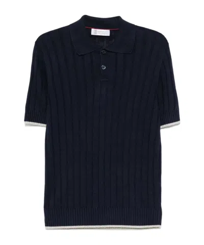 Brunello Cucinelli Ribbed-knit Polo Shirt In Black