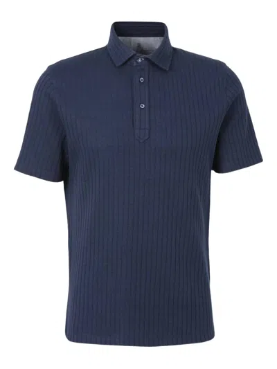 Brunello Cucinelli Ribbed Polo With Buttons In Blue