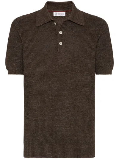 Brunello Cucinelli Ribbed-knit Polo Shirt In Brown