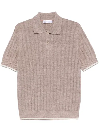 Brunello Cucinelli Ribbed-knit Polo Shirt In Neutral