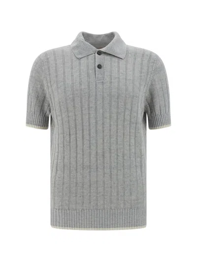 Brunello Cucinelli Ribbed Knit Polo Shirt In Grey