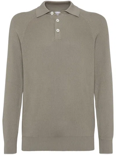 BRUNELLO CUCINELLI RIBBED-KNIT POLO SHIRT