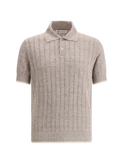 Brunello Cucinelli Ribbed-knit Polo Shirt In Nude