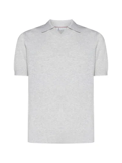 Brunello Cucinelli Ribbed-knit Polo Shirt In Gray