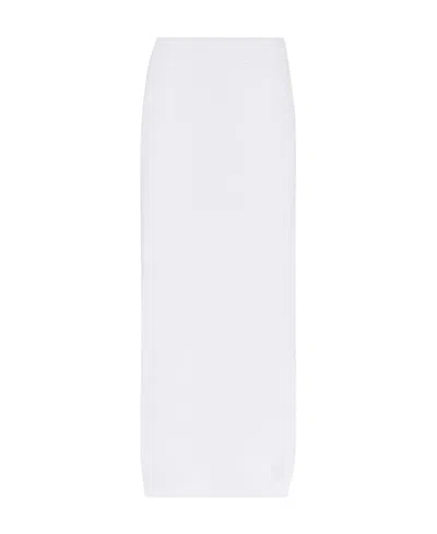 Brunello Cucinelli Ribbed-knit Rear-slit Midi Skirt In White