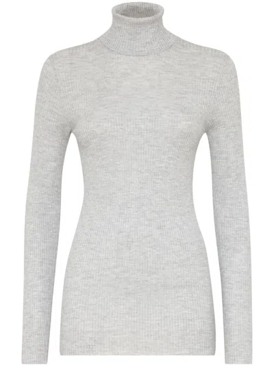 Brunello Cucinelli Cashmere-silk-blend Rollneck Sweater In Gray