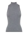 Brunello Cucinelli Sleeveless High Neckline Ribbed Top In Gray
