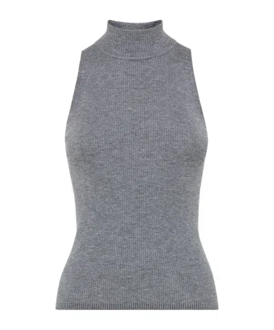 Brunello Cucinelli Ribbed-knit Roll-neck Top In Grey