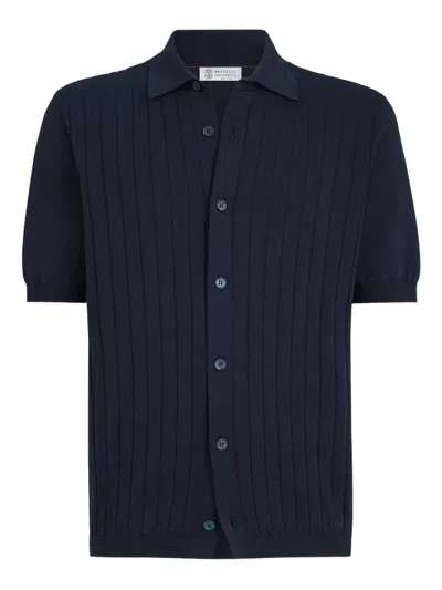 Brunello Cucinelli Ribbed Knit Shirt In Blue