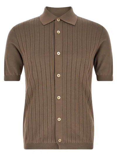 Brunello Cucinelli Ribbed Knit Shirt In Taupe